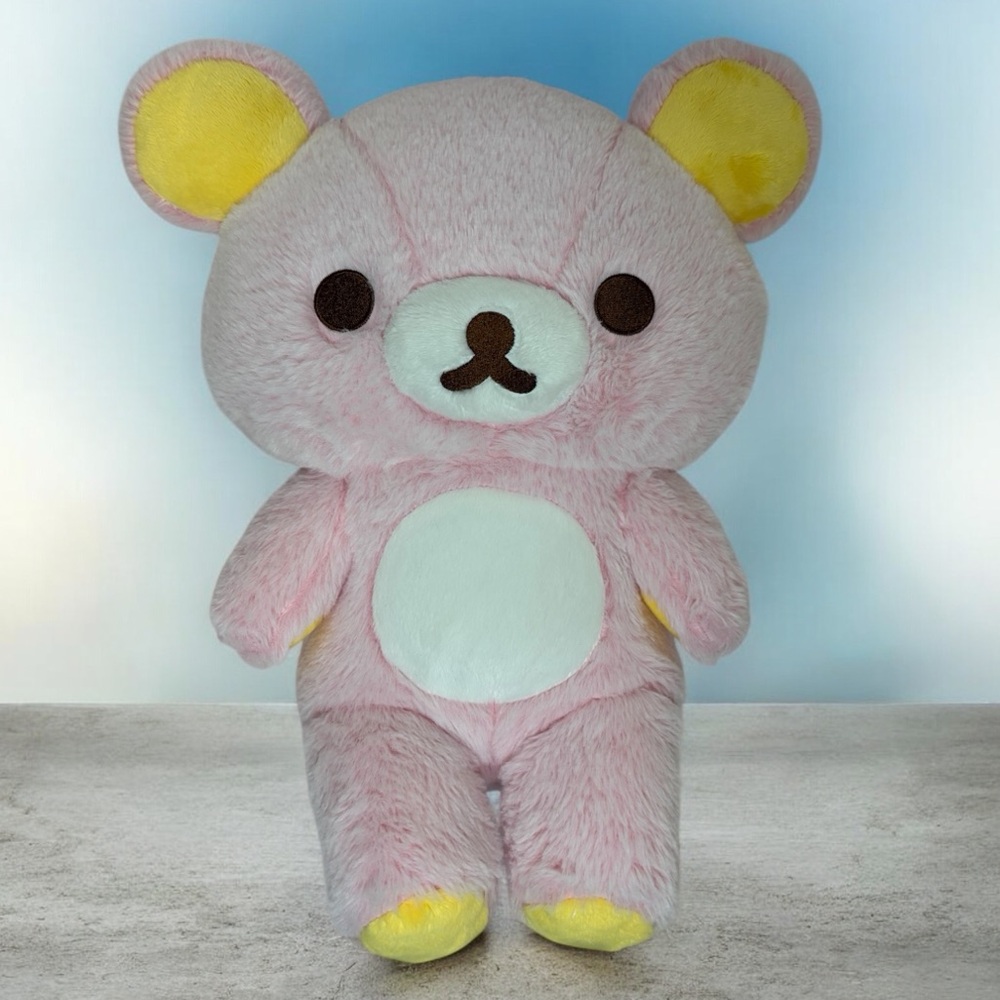 Rilakkuma San X Original Long Pile Sherbet Pink Yellow 15” Bear Anime Plush VGC